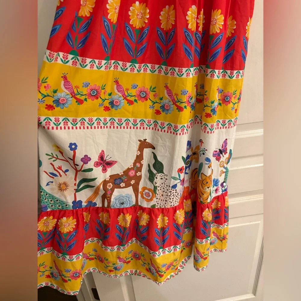 THML Tropical Animal Print Smocked Midi Dress Small Anthropologie NWT - Picture 10 of 16